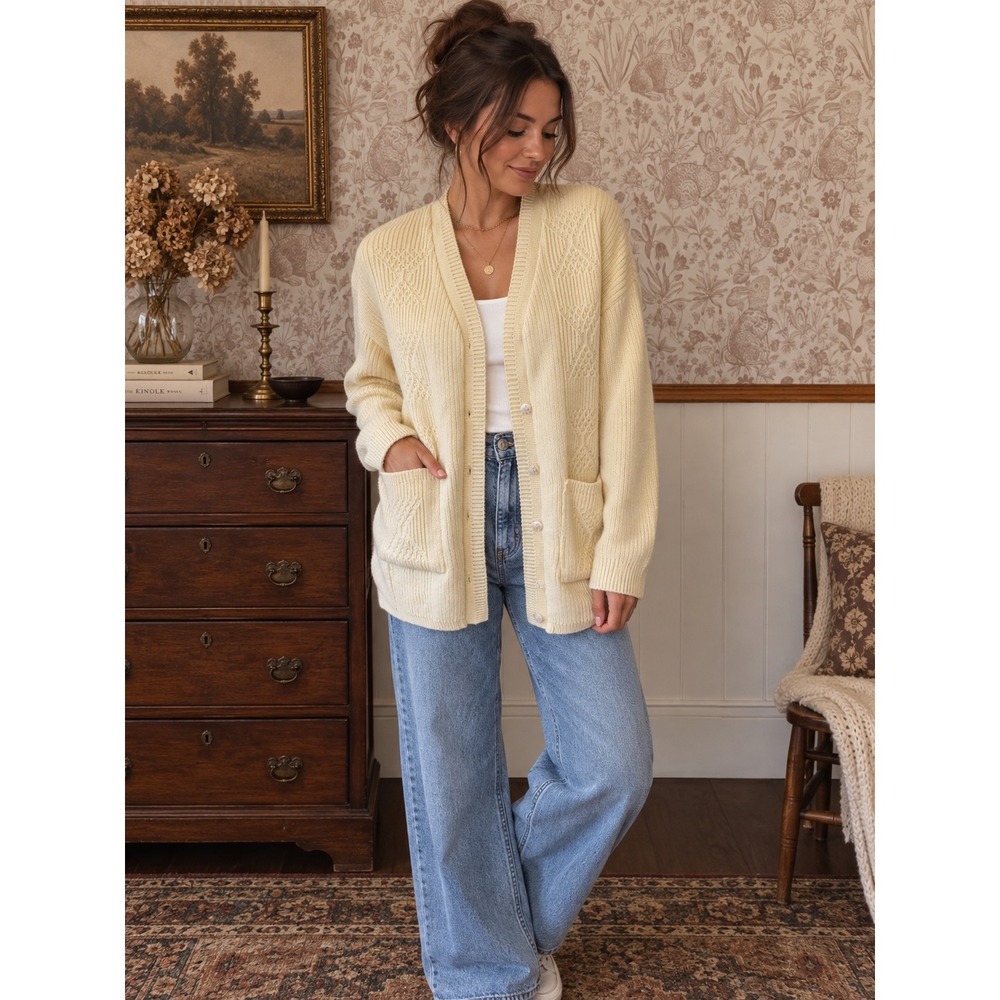 Vintage PUSH Cream Knit Cardigan – Fits Medium